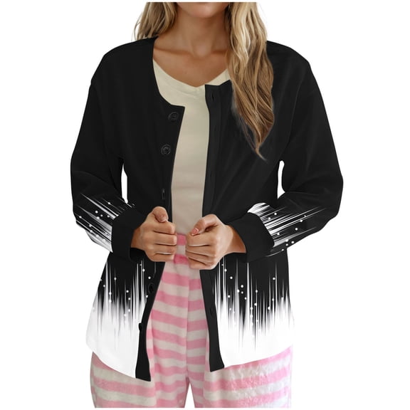 TFEOQRY Women's Casual Cardigan Jacket Top Fashion Printed Polka Dot Button Cardigan Jacket Black