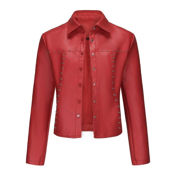 TFEOQRY Women's Casual Leather Jacket Solid Color Casual Thin Short Leather Coat Long Sleeved Cardigan Top Red