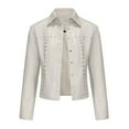 thumbnail image 1 of TFEOQRY Women's Casual Leather Jacket Solid Color Casual Thin Short Leather Coat Long Sleeved Cardigan Top White, 1 of 7