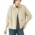 thumbnail image 1 of TFEOQRY Women's Casual Outwear Solid Color Loose Shirt Jacket Long Sleeved Cardigan Top Beige, 1 of 4