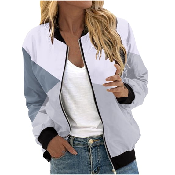 TFEOQRY Women's Casual Zippered Coat Fashion Color Block Pocket Long Sleeve Hoodless Outwear Jackets Purple