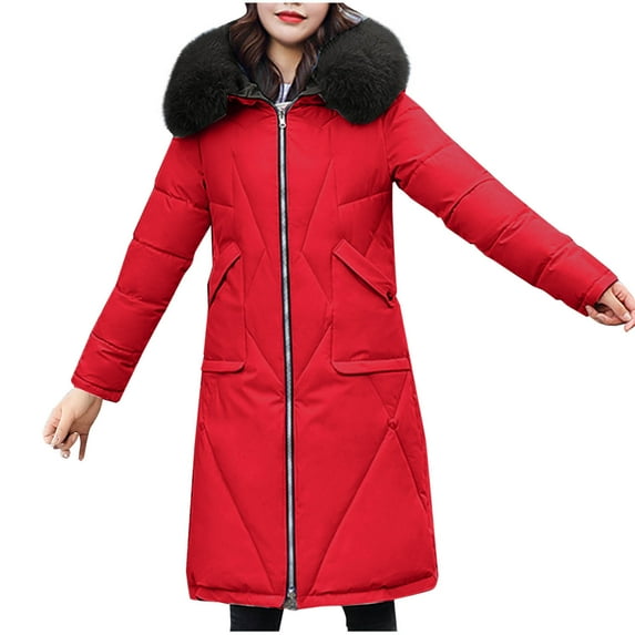 TFEOQRY Women's Cotton Parkas Padded Coats Casual Solid Color Knee Hooded Long Sleeve Thermal Cotton Jacket Black
