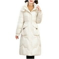 thumbnail image 1 of TFEOQRY Women's Cotton Parkas Padded Coats Solid Color Embroidered Jacket Button Double Pocket Zipper Shoulder To Sleeve Long Sleeved Hooded Parkas Beige, 1 of 4