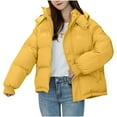 thumbnail image 1 of TFEOQRY Women's Cotton Parkas Padded Coats Solid Color Long Sleeved Hooded Large Collar Cotton Clothing Yellow, 1 of 4