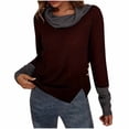 thumbnail image 1 of TFEOQRY Women's Cowl Neck Sweater Long Sleeve Button Decor Textured Knit Asymmetric Hem Casual Pullover Top Burgundy, 1 of 8