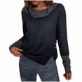 thumbnail image 1 of TFEOQRY Women's Cowl Neck Sweater Long Sleeve Button Decor Textured Knit Asymmetric Hem Casual Pullover Top Navy, 1 of 8