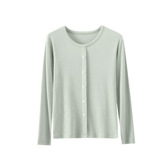TFEOQRY Women's Crew Neck Cardigan Button Down Lightweight Long Sleeve Ribbed Knit Shirt Casual Fall Daily Top Green