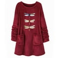 thumbnail image 1 of TFEOQRY Women's Crew Neck Fleece Nightgown with Pocket Pattern Print Long Sleeve Casual Warm Loungewear Burgundy, 1 of 3