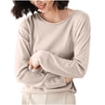 thumbnail image 1 of TFEOQRY Women's Crew Neck Sweater Long Sleeve Soft Knit Solid Pullover Casual Fall Daily Wear Top Beige, 1 of 5
