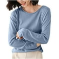 thumbnail image 1 of TFEOQRY Women's Crew Neck Sweater Long Sleeve Soft Knit Solid Pullover Casual Fall Daily Wear Top Light Blue, 1 of 5