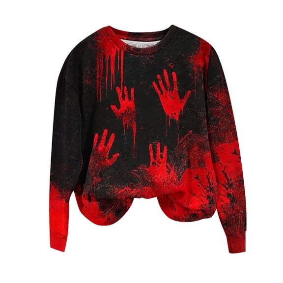 TFEOQRY Women's Crew Neck Sweatshirt Chilling Pattern Print Long Sleeve Casual Pullover Fall Party Top Red