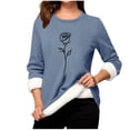 thumbnail image 1 of TFEOQRY Women's Crew Neck Sweatshirt Floral Print Fleece Lined Long Sleeve Casual Pullover Fall Winter Top Navy, 1 of 3