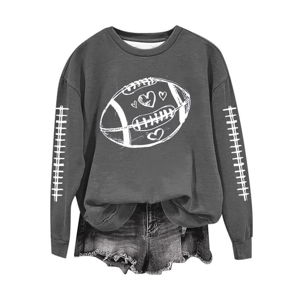 TFEOQRY Women's Crew Neck Sweatshirt Football Graphic Long Sleeve Casual Pullover Fall Game Day Top Dark Gray