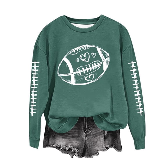 TFEOQRY Women's Crew Neck Sweatshirt Football Graphic Long Sleeve Casual Pullover Fall Game Day Top Green
