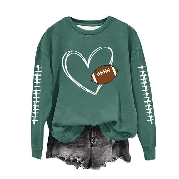 TFEOQRY Women's Crew Neck Sweatshirt Football Heart Graphic Long Sleeve Casual Pullover Fall Game Day Top Green