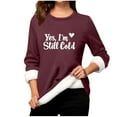 thumbnail image 1 of TFEOQRY Women's Crew Neck Sweatshirt Letter Heart Print Fleece Lined Long Sleeve Casual Pullover Fall Winter Top Burgundy, 1 of 3