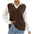 thumbnail image 1 of TFEOQRY Women's Crochet Sweater Vest V Neck Twisted Knot Solid Color Button Down Loose Cardigan Coffee, 1 of 5