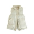 thumbnail image 1 of TFEOQRY Women's Cropped Puffer Vest Sleeveless Cropped Fall Winter Lightweight Warm Outerwear Stand Collar Loose Hidden Zipper Vest Beige, 1 of 4