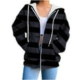 thumbnail image 1 of TFEOQRY Women's Drawstring Striped Hooded Sweatshirt Jackets Long Sleeve Zipper Tops Sweatshirt Pockets Hoodied Navy, 1 of 5