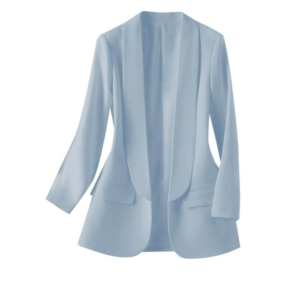 TFEOQRY Women's Fashion Blazer Solid Color Long Sleeve Turndown Collar Top Suit with Pockets Blue