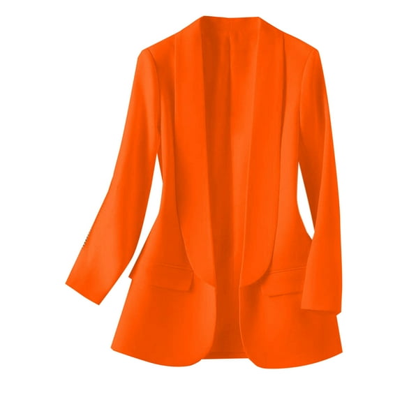 TFEOQRY Women's Fashion Blazer Solid Color Long Sleeve Turndown Collar Top Suit with Pockets Orange