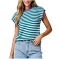 thumbnail image 1 of TFEOQRY Women's Fashion Casual New Crew-Neck Striped Loose Pullover Sweater Top Blue, 1 of 6