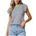 thumbnail image 1 of TFEOQRY Women's Fashion Casual New Crew-Neck Striped Loose Pullover Sweater Top Hot Pink, 1 of 5
