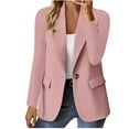 thumbnail image 1 of TFEOQRY Women's Fashion Solid Color Blazer Button Suit Coat Long Sleeve Hatless Casual Jacket Tops with Fake Pocket Pink, 1 of 6