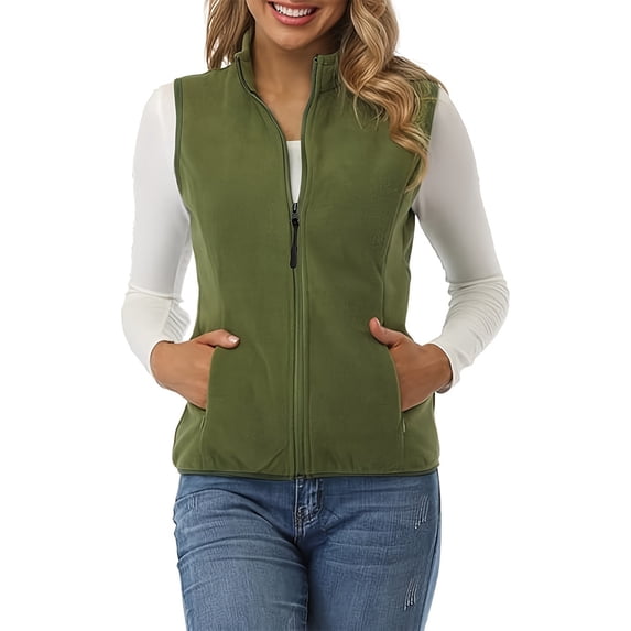 TFEOQRY Women's Fleece Vest Lightweight Warm Sleeveless Zip Jackets Fall Winter Soft Vests with Zipper Pockets Green