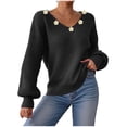 thumbnail image 1 of TFEOQRY Women's Floral Decor Sweater V Neck Lantern Sleeve Ribbed Knit Casual Pullover Fall Winter Warm Top Black, 1 of 7