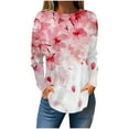 thumbnail image 1 of TFEOQRY Women's Floral Print Crew Neck Top Long Sleeve Pullover Casual Loose Fall Fashion Shirt Hot Pink, 1 of 5