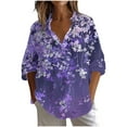 thumbnail image 1 of TFEOQRY Women's Floral Print Shirt Collared Button Neck Long Sleeve Casual Pullover Fashion Daily Wear Top Purple, 1 of 5