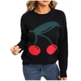 thumbnail image 1 of TFEOQRY Women's Fruit Pattern Sweater Crew Neck Long Sleeve Loose Knitted Pullover Casual Fall Winter Top Black, 1 of 8