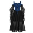 thumbnail image 1 of TFEOQRY Women's Gothic Dress Cold Shoulder Sheer Ruffle Sleeves Lace Up Front Layered Mesh Skirt Outfit Blue, 1 of 7
