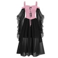 thumbnail image 1 of TFEOQRY Women's Gothic Dress Cold Shoulder Sheer Ruffle Sleeves Lace Up Front Layered Mesh Skirt Outfit Pink, 1 of 7