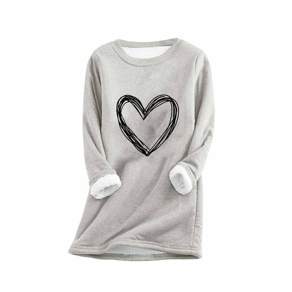 TFEOQRY Women's Heart Graphic Fleece Lined Sweatshirt Dress Crew Neck Long Sleeve Warm Casual Fall Winter Warm Wear Gray