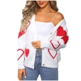 thumbnail image 1 of TFEOQRY Women's Heart Pattern Cardigan Open Front Button Down Long Sleeve Loose Casual Knit Sweater Jacket White, 1 of 8