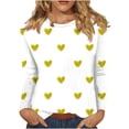 thumbnail image 1 of TFEOQRY Women's Heart Pattern Print Top Crew Neck Long Sleeve Casual Loose Pullover Fall Daily Wear Shirt Yellow, 1 of 5