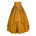 thumbnail image 1 of TFEOQRY Women's High Ruffled Waist Maxi Skirt Button Decor Layered Hem Steampunk Renaissance Outfit Yellow, 1 of 2