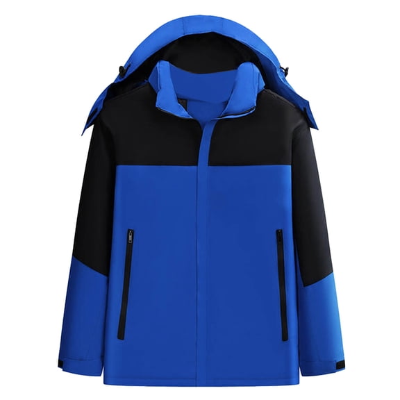 TFEOQRY Women's Hooded Softshell Jacket Color Block Long Sleeve Zipper Outdoor Windbreaker Coat Windproof Jacket with Pockets Blue