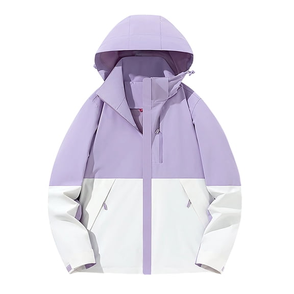 TFEOQRY Women's Hooded Windbreaker Lightweight Waterproof Hooded Outdoor Hiking Multiple Pockets Zipper Coat Purple