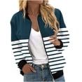 thumbnail image 1 of TFEOQRY Women's Hoodless Casual Jackets Fashion Striped Printed Zipper Top Cardigan Jacket Long Sleeve Hoodless Outwear Navy, 1 of 5