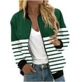 thumbnail image 1 of TFEOQRY Women's Hoodless Casual Jackets Fashion Striped Printed Zipper Top Cardigan Jacket Long Sleeve Hoodless Outwear Olive Green, 1 of 5