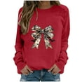 thumbnail image 1 of TFEOQRY Women's Hoodless Sweatshirts Fashion Casual Bow Printed Pullover Long Sleeve Round Neck Hoodless Sweatshirt Tops Red, 1 of 3