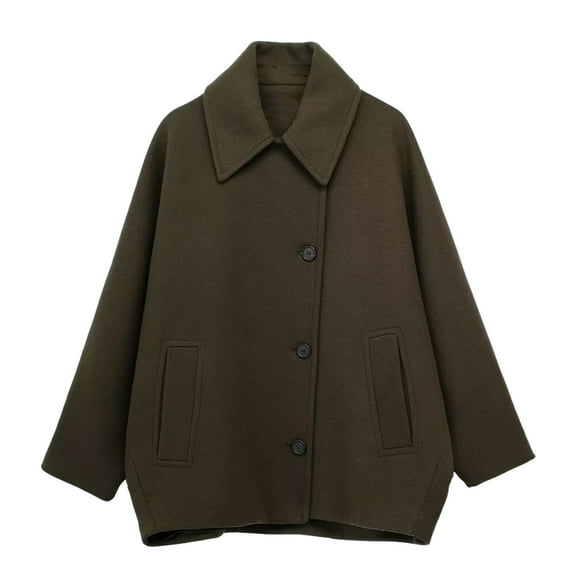 TFEOQRY Women's Lapel Collar Coat Button Front Long Sleeve Casual Winter Fashion Solid Color Loose Outerwear Olive Green