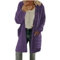 thumbnail image 1 of TFEOQRY Women's Long Casual Outwear Jacket Plush Solid Color Button Jacket Top with Pockets Purple, 1 of 3