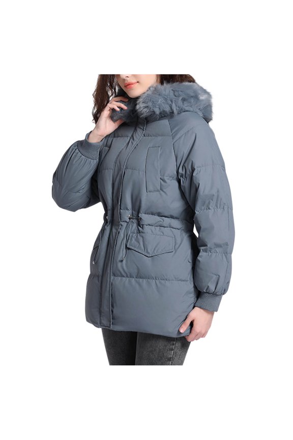 Women's Long Padded Coats Parkas Solid Color Pocket Hodded Draw Rope Thermal Fashion Coat Tops Sky Blue