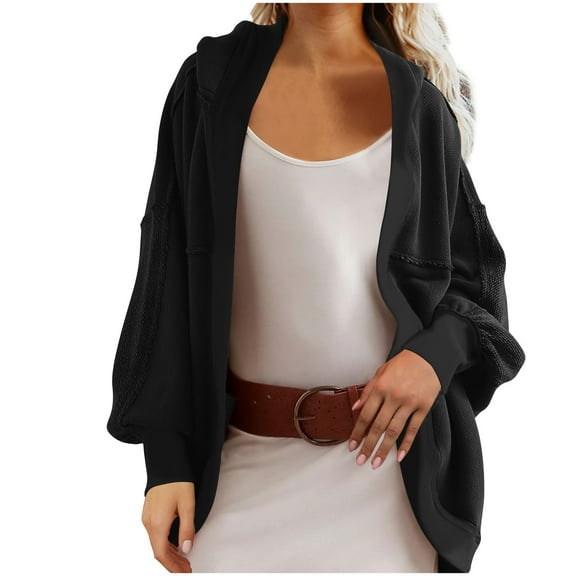 TFEOQRY Women's Loose Jacket Casual Solid Color Comfortable Outwear Long Sleeved Round Neck Top Black
