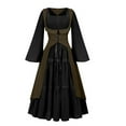 thumbnail image 1 of TFEOQRY Women's Medieval Dress Long Trumpet Sleeves Lace Up Corset Layered Skirt Renaissance Outfit Coffee, 1 of 3