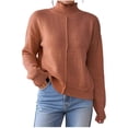 thumbnail image 1 of TFEOQRY Women's Mock Neck Sweater Long Sleeve Loose Casual Ribbed Knit Pullover Fall Winter Top Coffee, 1 of 6